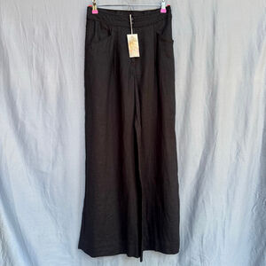 Johnny Was Madaleina Wide Leg Pleated Linen Pants Black XS NWT $198